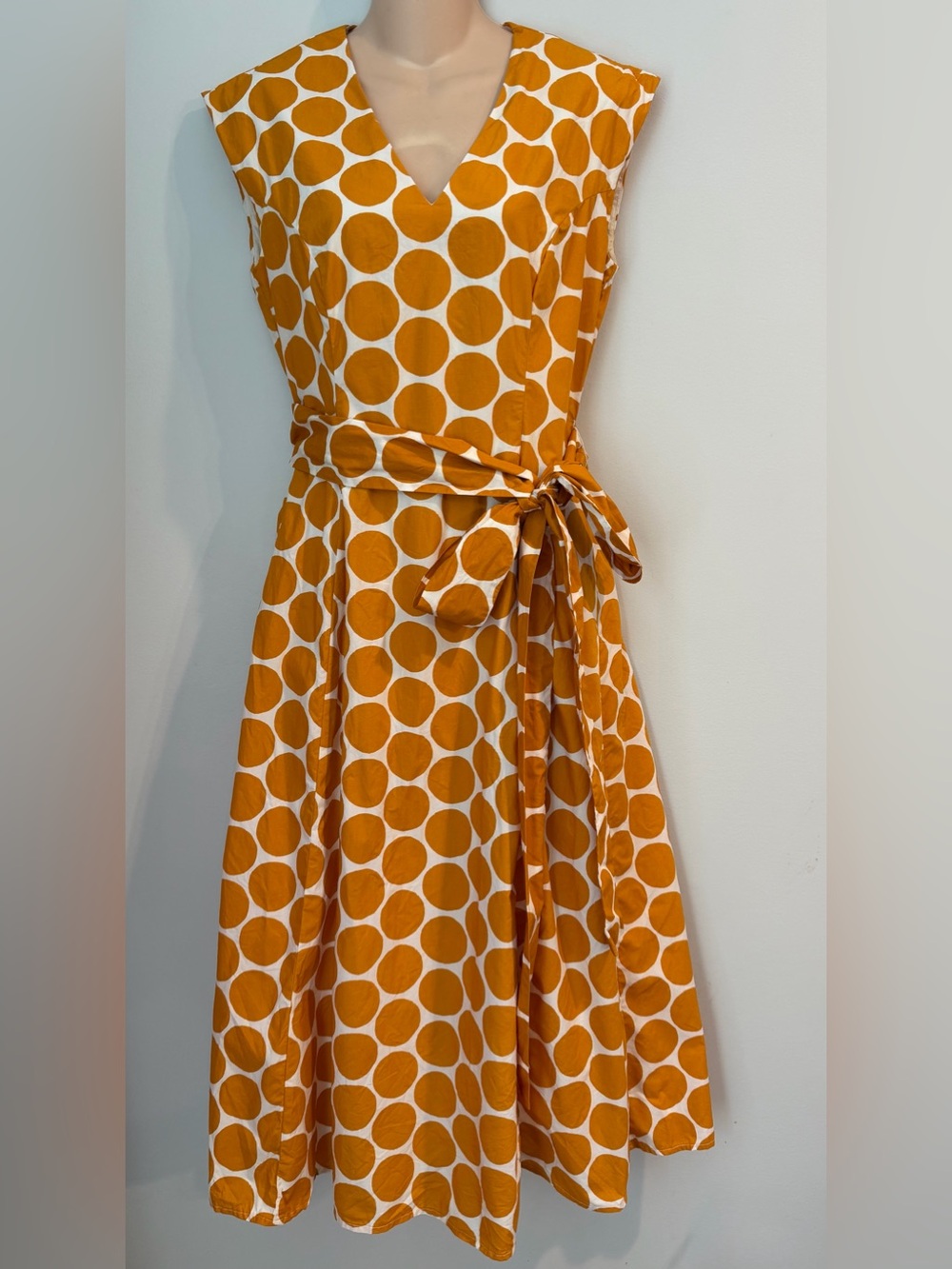 BODEN Tori Midi Polka Dot Full Skirt Belted V Neck Preppy Dress size 10 - Picture 3 of 7